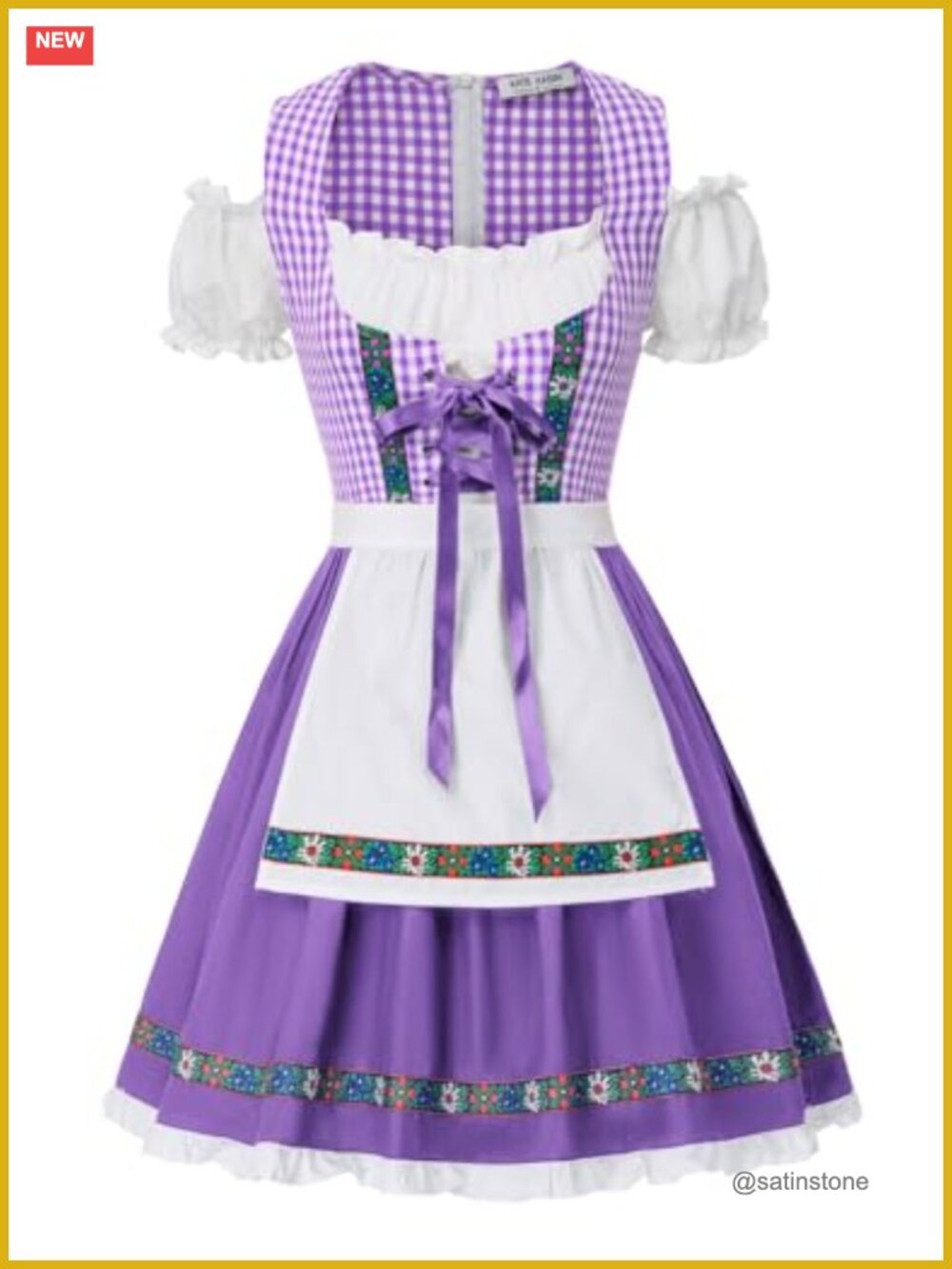 Women Bavarian Dirndl Dress Oktoberfest Costume with Apron Short Sleeve